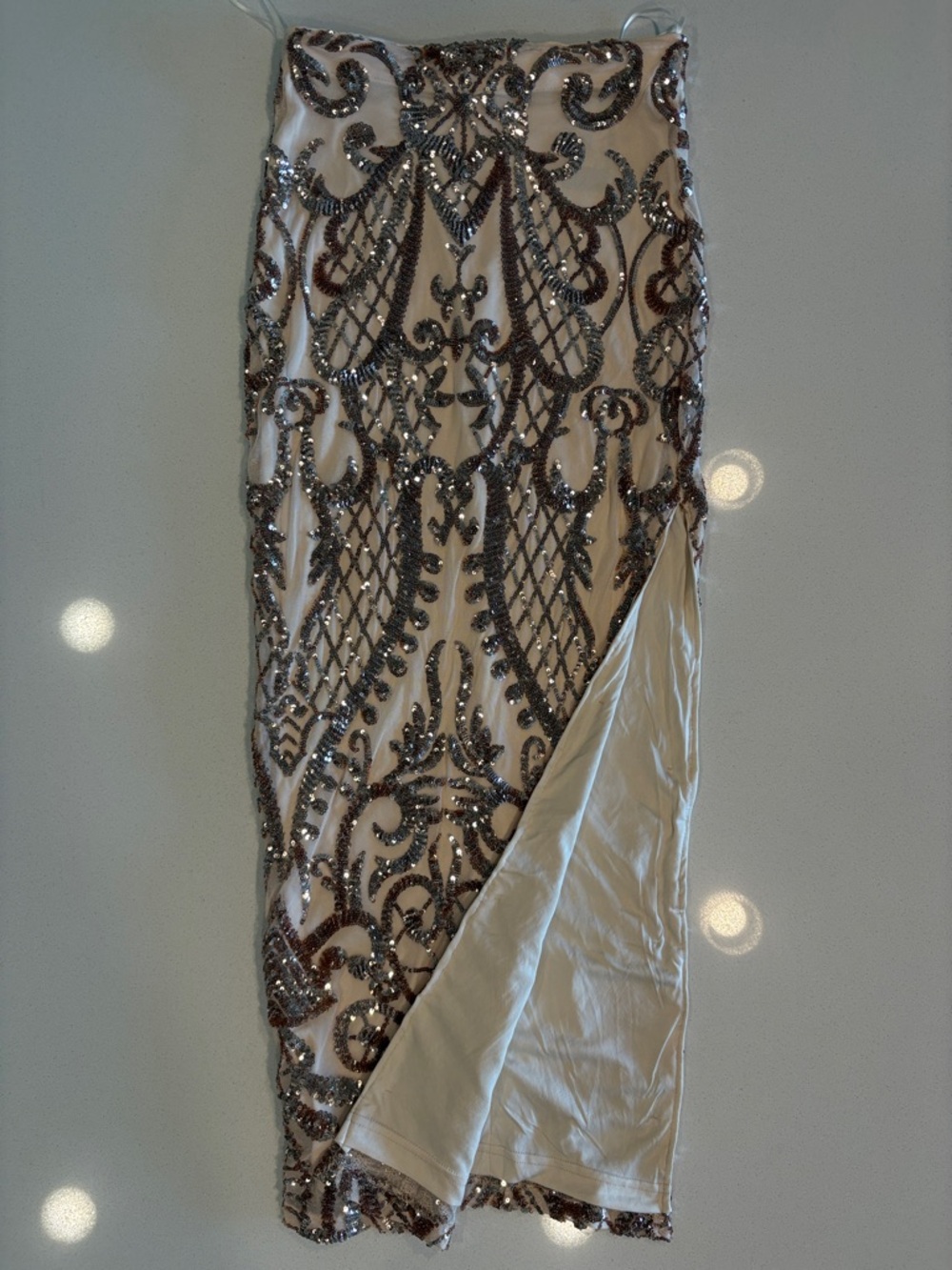 privy Cream Pencil Skirt with Silver Sequin Embellishment